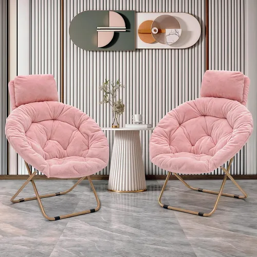 Miniatura 2 de MoNiBloom Silla redonda plegable de piel sintética con reposacabezas extraíble para adultos, marco de metal, de gran tamaño, cómoda, suave