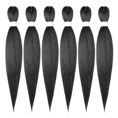 Miniatura 19 de Cabello trenzado preestirado de 10 pulgadas, 4 paquetes, extensiones de cabello corto para trenzas, cabello sintético preestirado #1 (negro azabache)