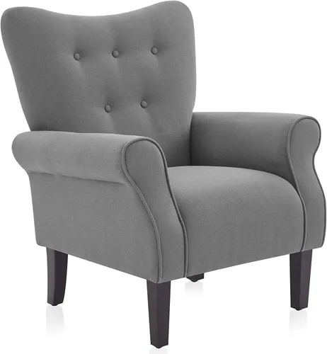 Miniatura 8 de BELLEZE Silla decorativa moderna, sillón de respaldo alto, sillón lateral tapizado estilo ala, sofá individual acolchado con patas de madera