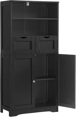 Miniatura 16 de Iwell Armario de almacenamiento con puertas y estantes, armario de despensa de cocina, gabinetes de baño para sala de estar, cocina, lavandería