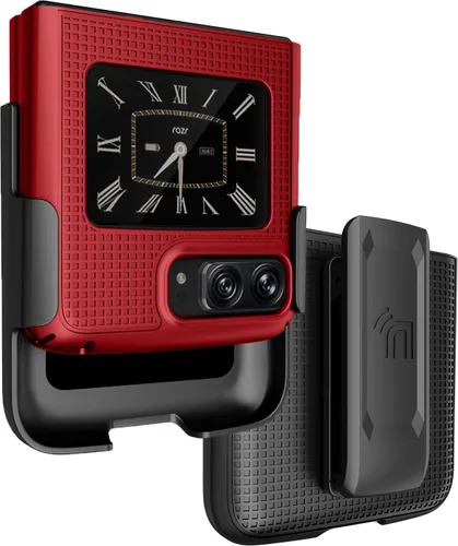 Miniatura 10 de Funda con clip para Motorola RAZR 2022 Flip Phone, Nakedcellphone [textura de cuadrícula] cubierta rígida delgada y [rotación/trinquete] funda