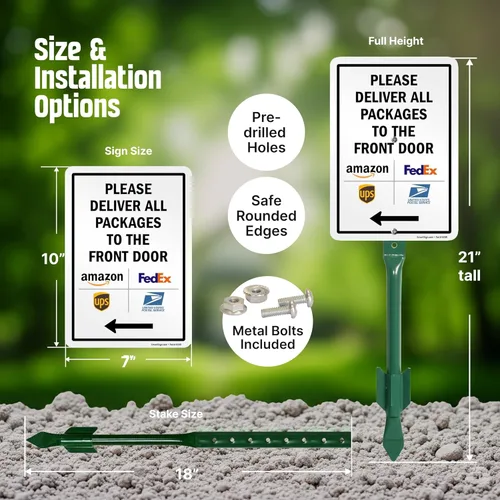 Miniatura 3 de SmartSign 10 x 7 pulgadas “Por Favor Entregue Todos Los Paquetes en La Puerta Delantera” Letrero de Flecha Izquierda para Patio, Lámina de Aluminio