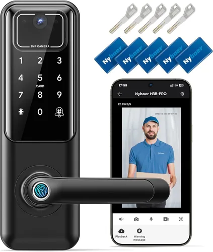 Miniatura 10 de Cerradura de puerta inteligente de huellas dactilares con asa: cerradura de teclado de entrada sin llave para puerta delantera, cerradura digital