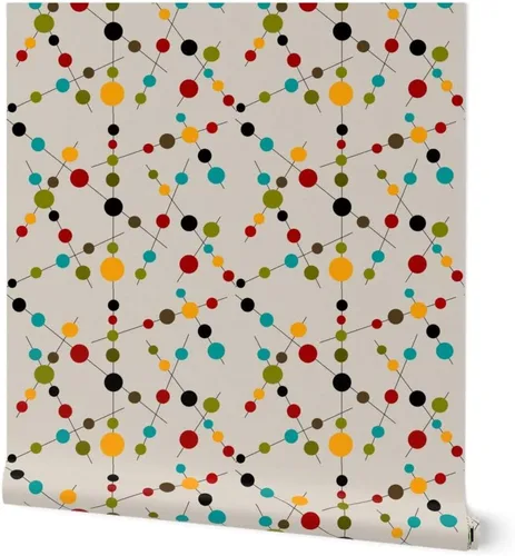 Muestras de papel tapiz para despegar y pegar, barras de burbujas, círculos abstractos modernos de mediados de siglo, retro, puntos vintage, ciencia