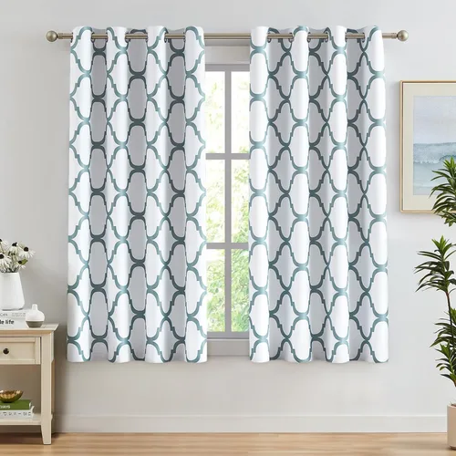 Miniatura 45 de Melodieux - Cortinas opacas estilo marroquí con aislamiento térmico y ojales para oscurecer sala de estar, 2 paneles. Blanco hueso/verde azulado