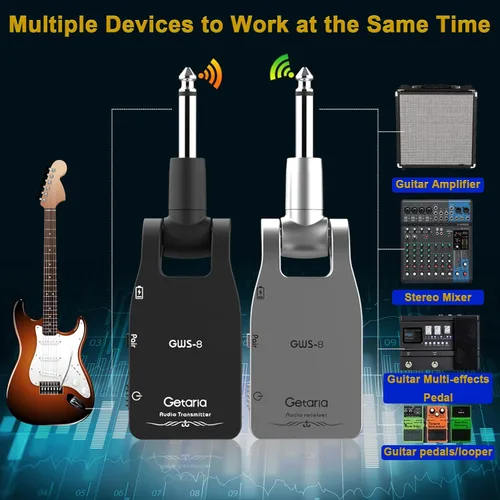 Miniatura 3 de Sistema de guitarra inalámbrica 2.4 GHz transmisor de guitarra inalámbrica Receptor Guitarra eléctrica Batería de litio recargable inalámbrica