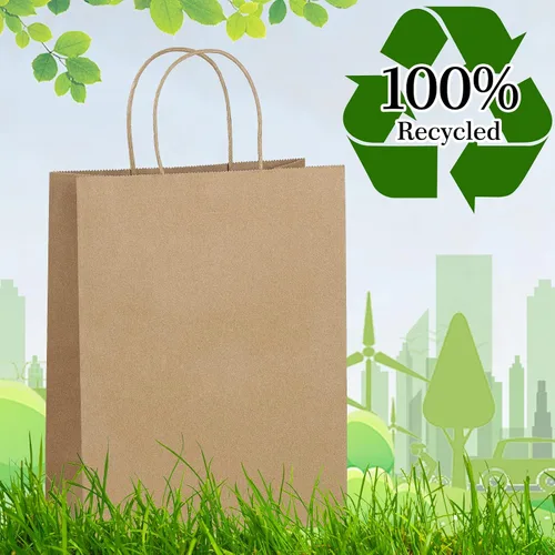 Miniatura 3 de Eupako Bolsas de compras Kraft de 10 x 5 x 13 – 100 unidades de papel marrón con asas, regalo a granel, recuerdo de fiesta, mercancía, venta al por