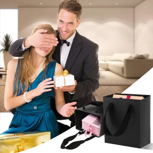 Miniatura 6 de EUSOAR Pequeñas bolsas negras para envolver regalo, paquete de 12 bolsas de papel kraft de 4 x 2.75 x 4.5 pulgadas con asas, bolsas resistentes