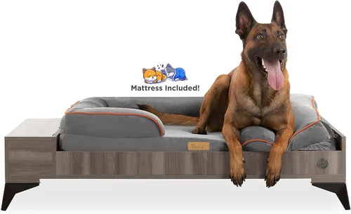 Miniatura 10 de Cama de madera para perros con colchón, elevada de pequeña a media, resistente al agua, cama para mascotas de madera con almacenamiento, certificado