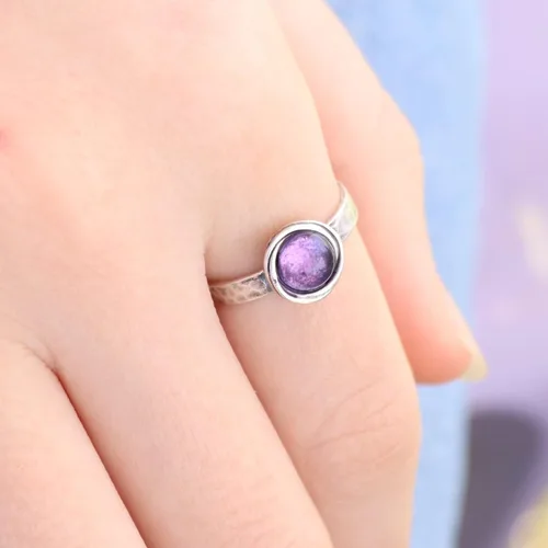 Miniatura 40 de Anillo de plata de ley con piedras preciosas para mujer, anillo apilable de piedra martillada, anillo de piedra natal