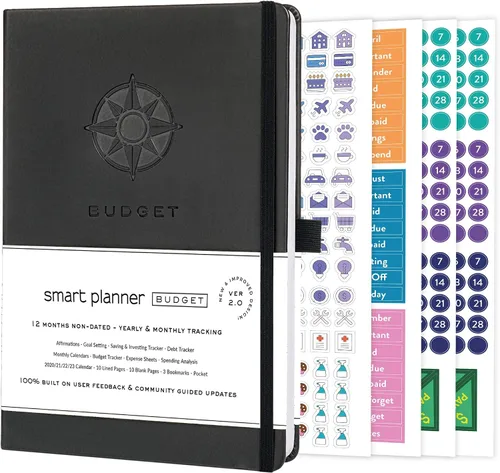 Agenda de presupuesto Smart Planner – Agenda financiera tamaño A5 – Planificador de presupuesto sin fecha 2024-2025 y organizador mensual de