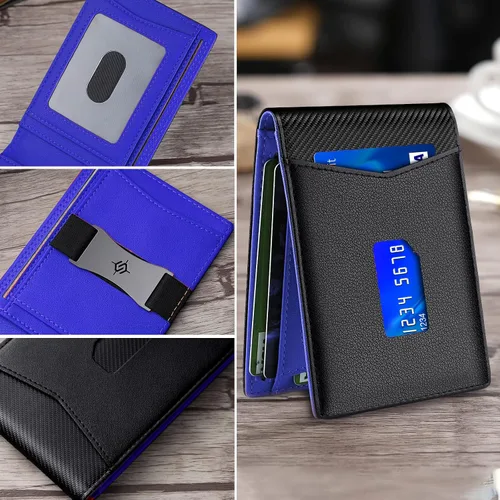 Miniatura 7 de SHOUCANGAR Billeteras para hombre delgadas con 11 ranuras para tarjetas, billetera RFID minimalista con bolsillo frontal, cartera de tarjetas