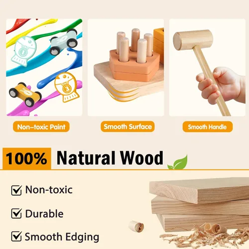 Miniatura 3 de Juguetes Montessori de madera para niños de 1 año, juguetes de clasificación y apilamiento, juguete de martilleo con xilófono y juego de pesca