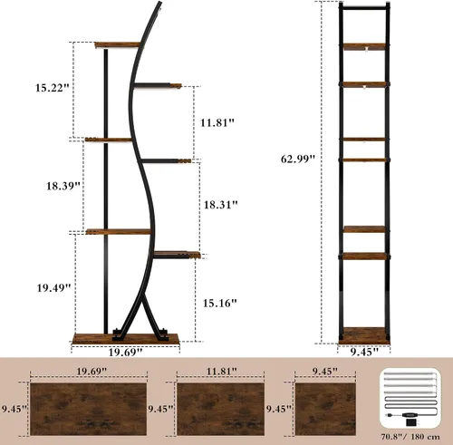 Miniatura 2 de MJOMKN Soporte para plantas de interior de 62 pulgadas con luces de crecimiento, estante alto de metal para plantas de 7 niveles, soporte esquinero