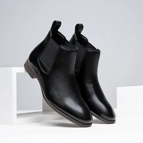 Miniatura 3 de Jousen Chelsea Boots Men Polished Leather Dress Boots Stylish Classic Retro Slip On Boots for Men