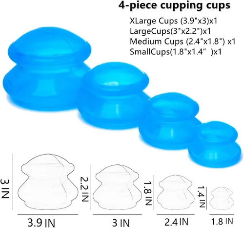 Miniatura 7 de Juego de terapia de ventosas de silicona de 4 tamaños, terapia de ventosa profesional para estudio y uso doméstico, succión más fuerte mejor