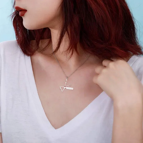 Miniatura 5 de AILIN Collar de peluquería personalizado de plata de ley 925 de acero inoxidable con nombre personalizado, peine de tijera, dije de tijera