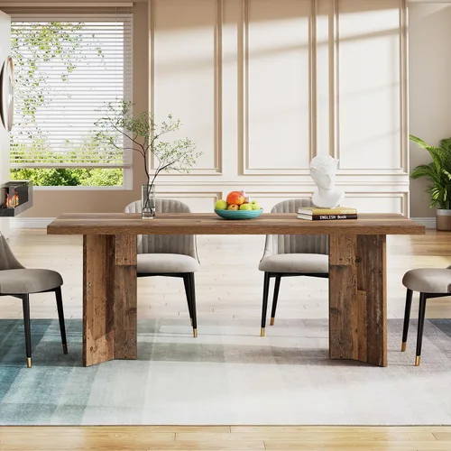 Miniatura 8 de Tribesigns Mesa de comedor de 63 pulgadas para 4-6, mesa de cocina estilo granja con gran superficie, mesa rectangular para cenas y comidas