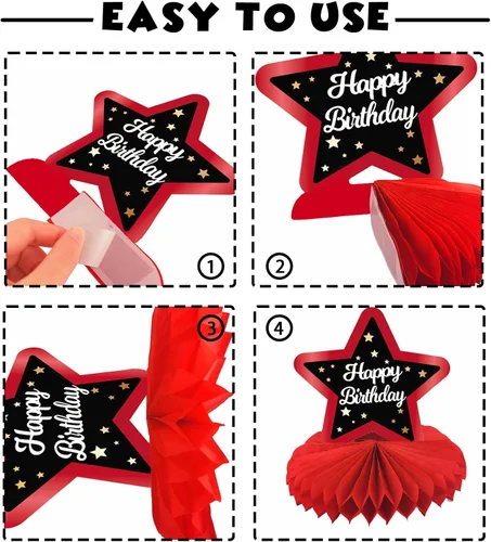 Miniatura 5 de Feliz Cumpleaños 15 Centros de Mesa de Panal Rojo y Negro Globos Decoración Temática de Mesa Decoraciones de Mesa Adornos de Mesa para Niñas Mujeres