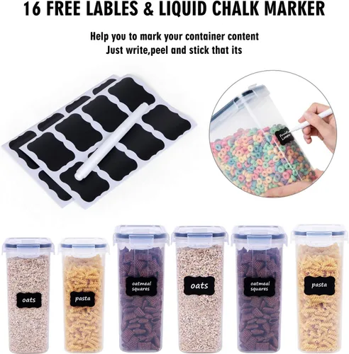 Miniatura 2 de FOOYOO Juego de 6 recipientes de almacenamiento de cereales herméticos grandes y secos (135.2 onzas), dispensador sin BPA, recipientes de 6 Piece