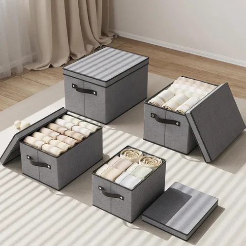 Miniatura 7 de Contenedor de almacenamiento plegable, caja de almacenamiento de 10.2 x 7.8 x 6.7 pulgadas con tapa, organizador de armario para organizar con asas