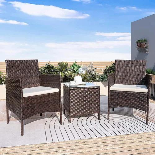 Miniatura 6 de Rankok Juego de 2 sillas de patio, muebles de porche delantero al aire libre, juego de 3 sillas de mimbre para patio, muebles de balcón para patio