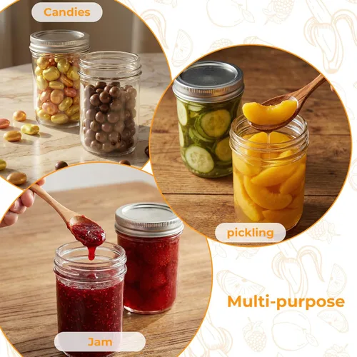 Miniatura 4 de Eathtek Tarros Mason de 8 onzas, paquete de 24 frascos de 8.1 fl oz con tapas regulares para almacenamiento de gelatina, hierbas, especias y miel