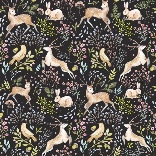 VaryStyle Papel tapiz de 17.7 x 118 pulgadas con diseño de animales del bosque, selva, lindo ciervo, conejo, pájaro, musgo, floral, papel de