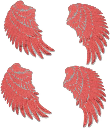 Red Embroidered Sequin Angel Wings Patches 2 Pairs Iron-on Adhesive Backing Appliques for Clothing Backpacks Jackets DIY Craft Party Decorations