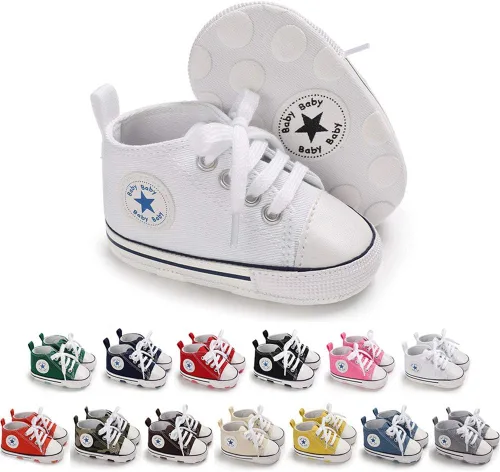 Meckior - Zapatos deportivos de lona para bebé, con suela suave y caña alta, para sus primeros pasos y estar en la cuna