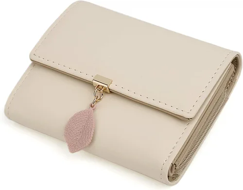 Miniatura 67 de UTO - Cartera pequeña RFID de piel sintética con dije de hoja, cierre de cremallera y tarjetero.