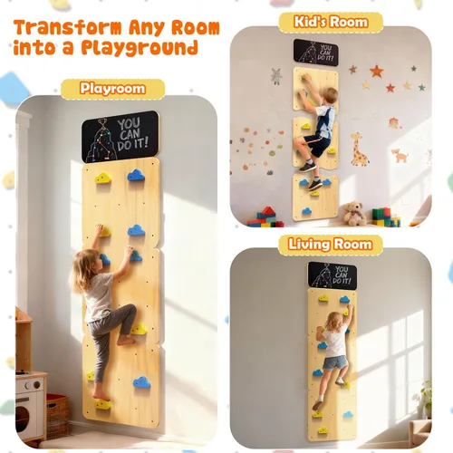Miniatura 7 de Pared de escalada de madera, paneles de pared de escalada para niños con 12 soportes de roca, juguete de escalada Montessori para sala