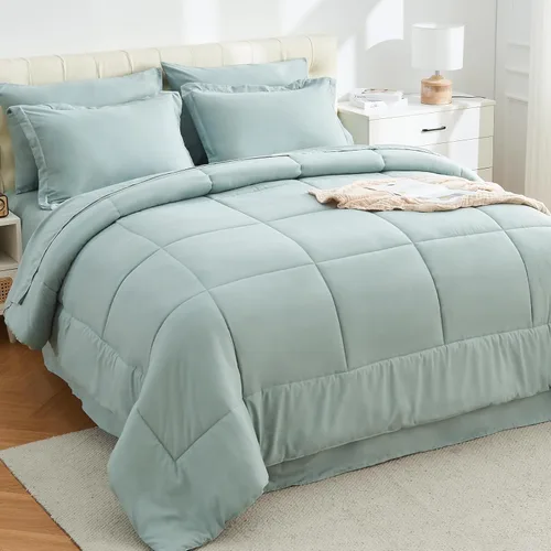 Miniatura 12 de EMME Bed-in-A-Bag - Juego de edredón de 5 piezas para cama Twin de microfibra cepillada y relleno de plumón sintético, suave y cómodo, lavable a 01