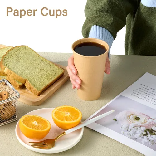 Miniatura 6 de LITOPAK Paquete de 100 tazas de papel kraft de 16 onzas para agua, jugo y té, tazas de café caliente desechables para hogar, restaurante, tienda