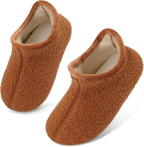 Miniatura 3 de Scurtain Pantuflas unisex para niños grandes, calcetines de lana artificial con suela de goma antideslizante para niños grandes, niñas y niños
