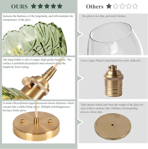 Miniatura 4 de Luces Colgantes para Isla de Cocina, Luz Colgante de Cristal Verde Accesorios de Iluminación Vintage, 9.4 pulgadas E26 Acabado Lámpara Colgante