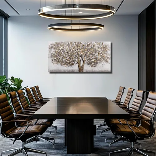 Miniatura 4 de CHUDANHAO Pósteres de Arte Grises Imágenes de Decoración de Pared de Árbol Grande para Oficina Arte de Pared Dorado y Blanco Pintura Botánica
