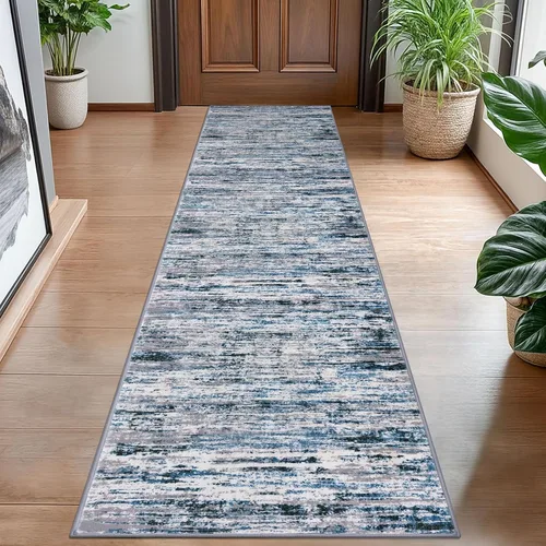 Miniatura 47 de Lansny Alfombra moderna abstracta de 2 x 5 pies, color negro, gris, blanco, lavable, alfombra de entrada para cocina, alfombra antideslizante suave