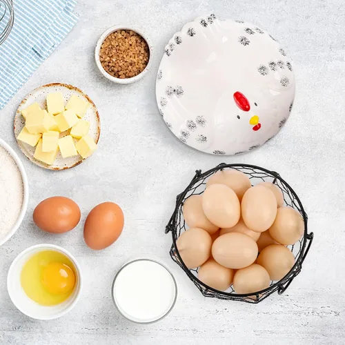 Miniatura 6 de AVLA Canasta de huevos de pollo, canastas de recolección de huevos de alambre negro con tapa de cerámica para recolectar huevos frescos, soporte