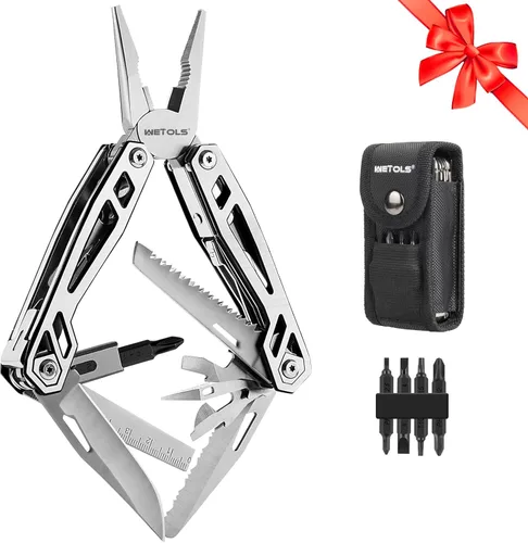 Miniatura 10 de WETOLS Multiherramienta con cuchillo de bolsillo, alicates de punta de aguja de acero inoxidable 27 en 1 con destornilladores, herramienta multiusos