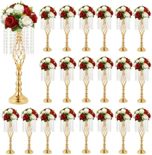 Miniatura 7 de 6 piezas 21.65 pulgadas Jarrones de flores dorados para boda, jarrones de metal con cristal para centros de mesa, jarrones de boda para decorar mesas