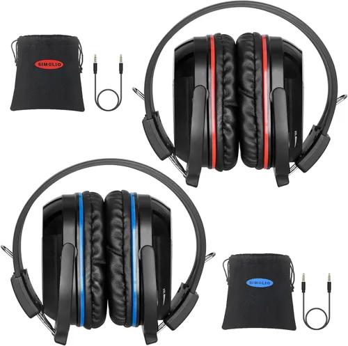 SIMOLIO Paquete de 2 auriculares inalámbricos IR para audio, TV, audio, audio, no Bluetooth, 2 canales para niños, auriculares infrarrojos Rojo +