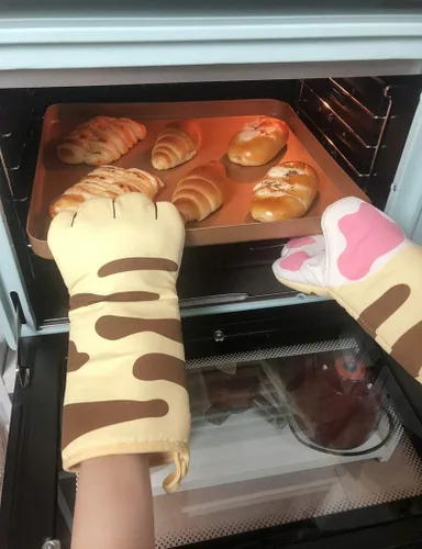 Miniatura 6 de Guantes para horno de cocina para cocinar y hornear resistentes al calor con diseño de gato, 1 par de garras