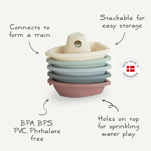 Miniatura 3 de mushie Juguete apilable de barcos de baño (original) Juguetes flotantes de bañera para bebés y niños pequeños, juego de 5 Fabricado en Dinamarca