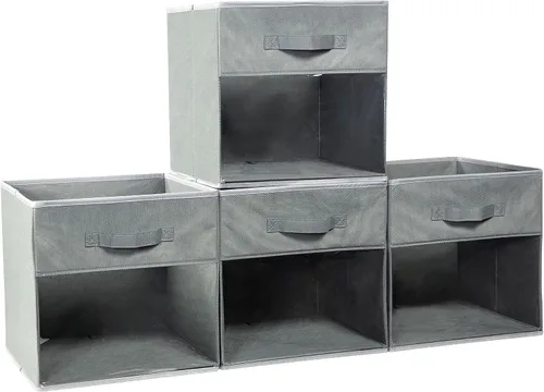 Miniatura 7 de Paquete de 4 cubos de almacenamiento con ventana transparente, cajas grandes con asas, organizador de armario de tela, 13 x 13 x 13 pulgadas