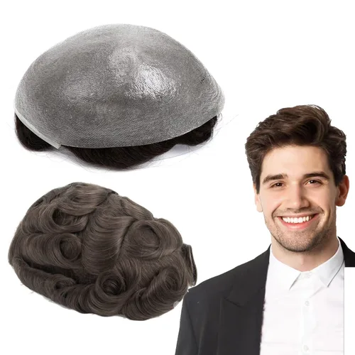 Miniatura 24 de GEXWORLDWIDE GEX Toupee - Peluca de cabello humano para hombre, 0.003 in, piel fina, 8x10 pulgadas, negro natural, mezclado con 40% gris, duradero