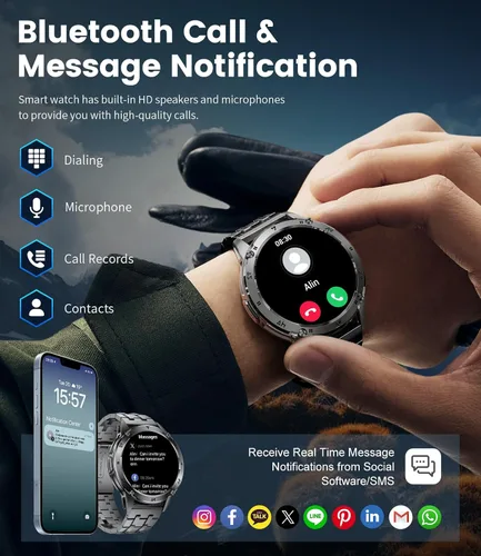 Miniatura 3 de SUNKTA Relojes inteligentes militares para hombres, batería grande de 530 mAh, monitor de frecuencia cardíaca AMOLED de 1.43 pulgadas, monitor