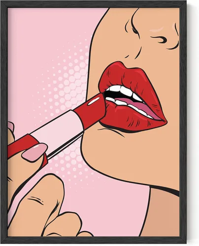 Haus & Hues - Impresión artística de mujer aplicándose lápiz labial para decoración de pared de habitación, arte pop para decoración de pared,
