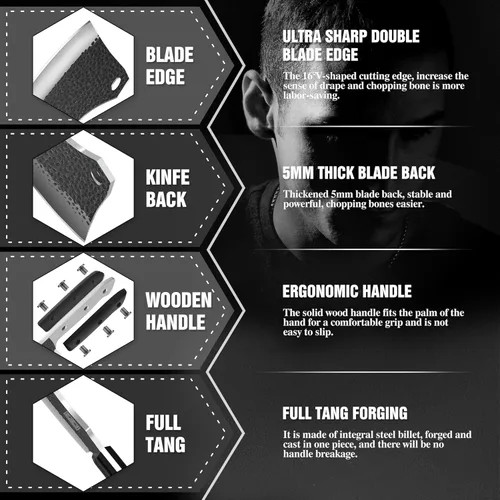 Miniatura 8 de ENOKING 7.1″ Cuchillo de Carnicero y Cuchillos de Chef – Acero Inoxidable de Alto Carbono Forjado a Mano, Mango Completo para Cocina y Corte