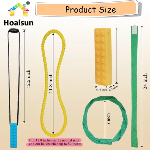 Miniatura 5 de Paquete de 12 collares sensoriales para masticar, collar elástico masticable, juguetes sensoriales para niños con autismo, TDAH, mordeduras
